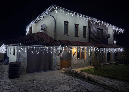 ЛЕД Kоледни лампички завеса Комплект 100м х 60см, Тип висулка, LED Студено Бяла